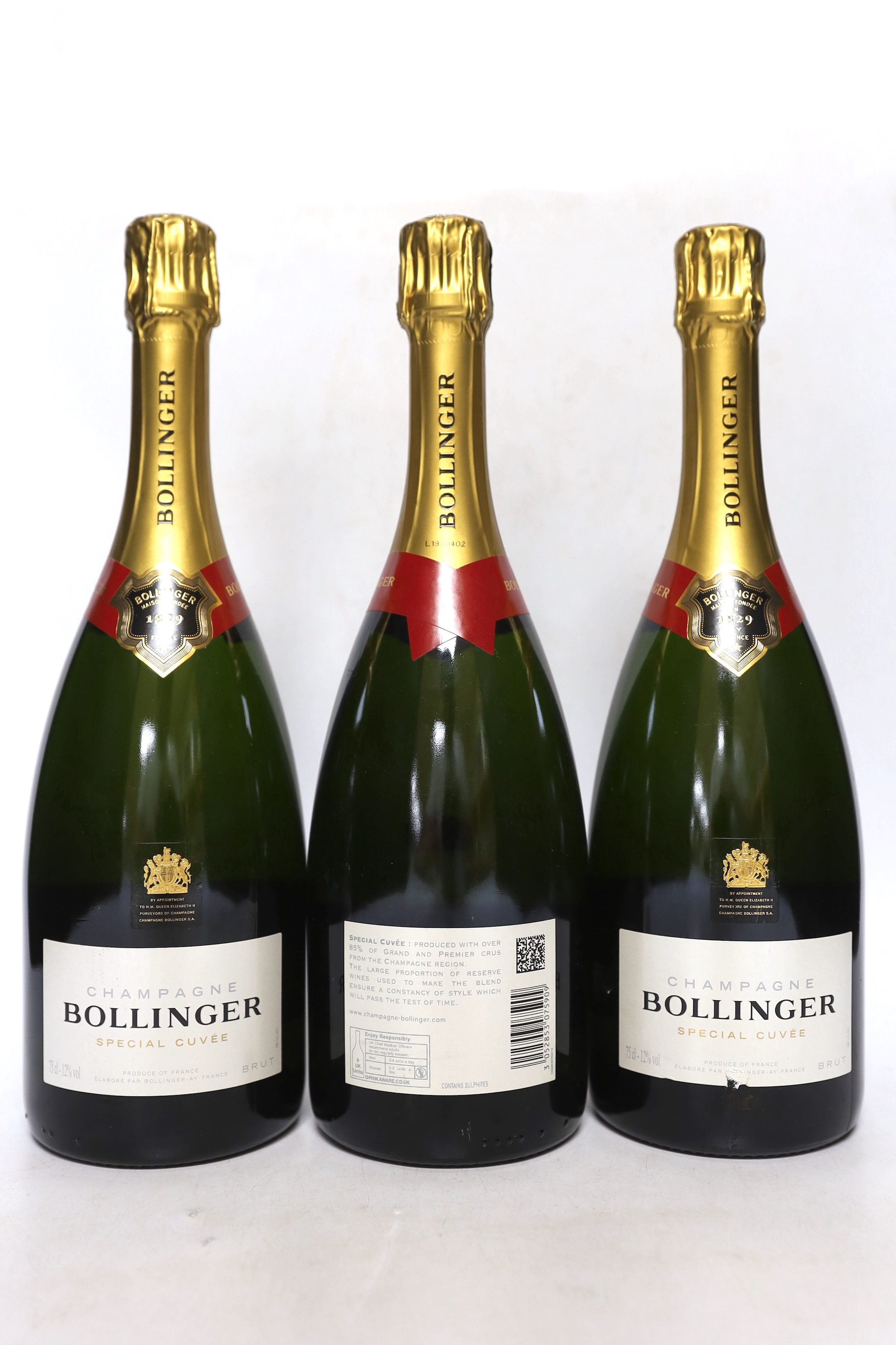 Three bottles of Bollinger Champagne